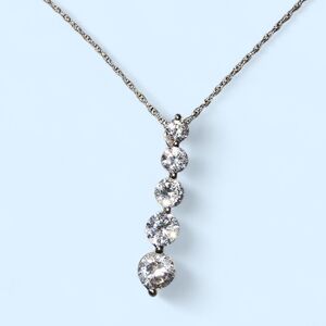 Sterling Silver And Clear CZ 5-Stone Journey Pendant Necklace NWOT